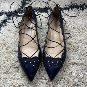 J.Crew floral Lace-Up Ballet Flats ($165). NWOB